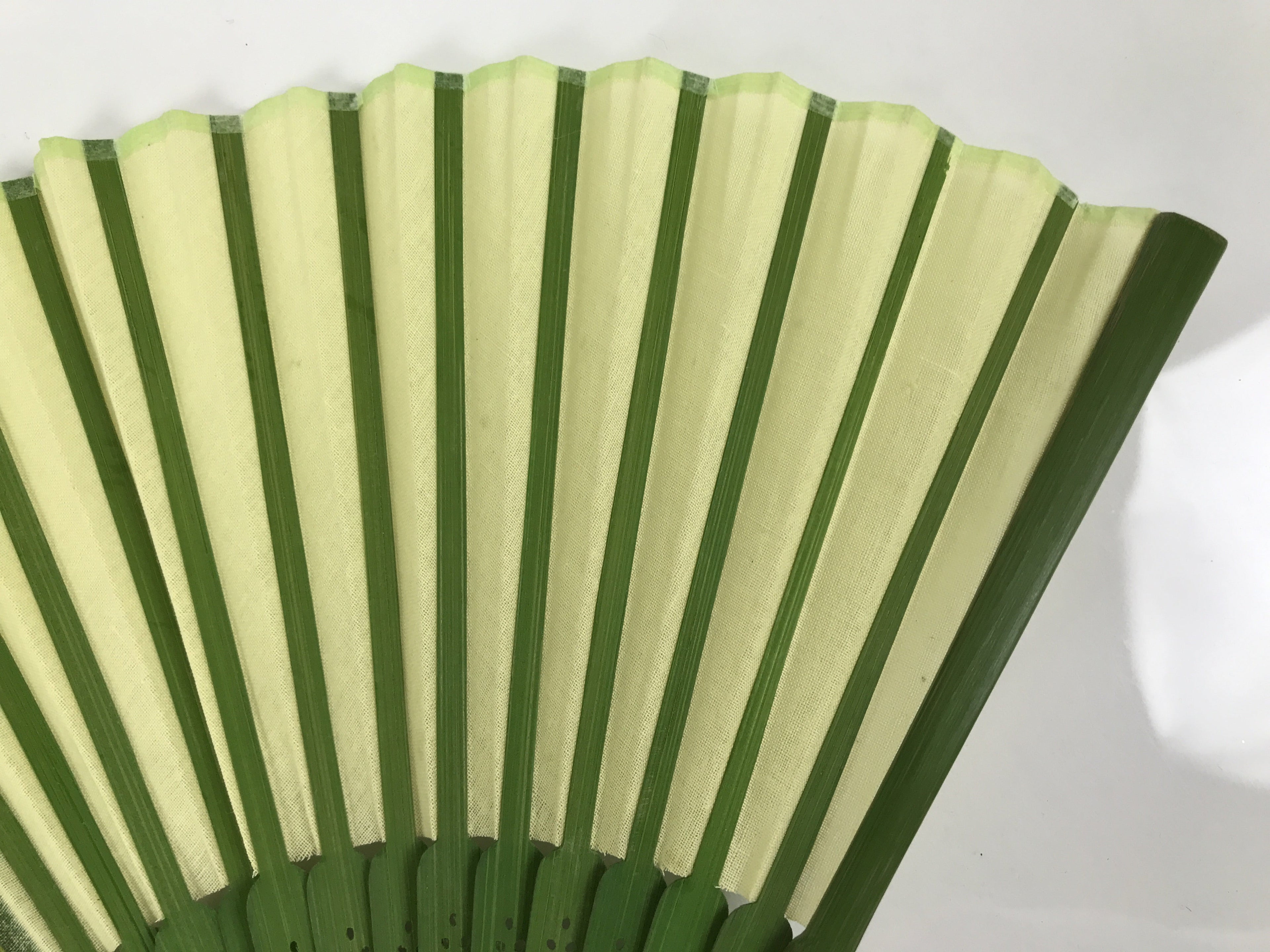 Japanese Fabric Folding Fan Sensu Vtg Bamboo Frame Light Dark Green Block 5D4