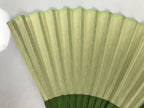 Japanese Fabric Folding Fan Sensu Vtg Bamboo Frame Light Dark Green Block 5D4