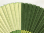 Japanese Fabric Folding Fan Sensu Vtg Bamboo Frame Light Dark Green Block 5D4