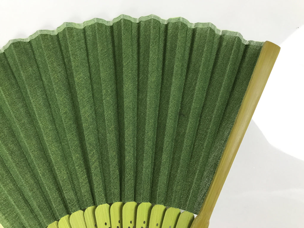 Japanese Fabric Folding Fan Sensu Vtg Bamboo Frame Light Dark Green Block 5D4