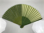Japanese Fabric Folding Fan Sensu Vtg Bamboo Frame Light Dark Green Block 5D4