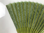 Japanese Fabric Folding Fan Sensu Vtg Bamboo Frame Light Dark Green Block 5D4