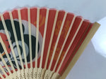 Japanese Fabric Folding Fan Sensu Vtg Bamboo Frame Red Daruma Good Luck 4D921