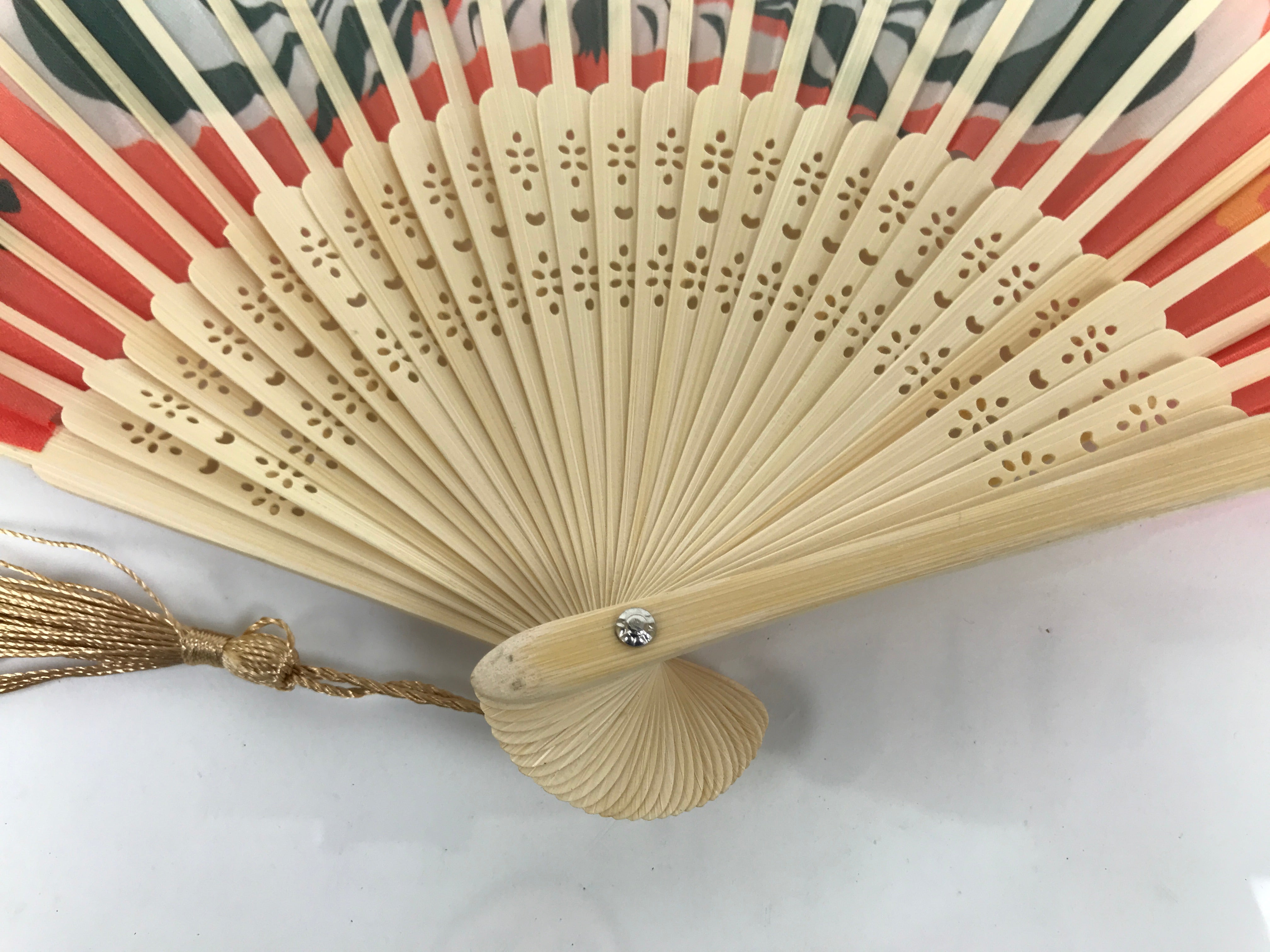 Japanese Fabric Folding Fan Sensu Vtg Bamboo Frame Red Daruma Good Luck 4D921