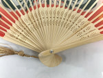 Japanese Fabric Folding Fan Sensu Vtg Bamboo Frame Red Daruma Good Luck 4D921