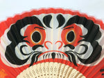 Japanese Fabric Folding Fan Sensu Vtg Bamboo Frame Red Daruma Good Luck 4D921