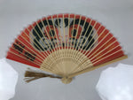 Japanese Fabric Folding Fan Sensu Vtg Bamboo Frame Red Daruma Good Luck 4D921
