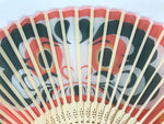 Japanese Fabric Folding Fan Sensu Vtg Bamboo Frame Red Daruma Good Luck 4D921