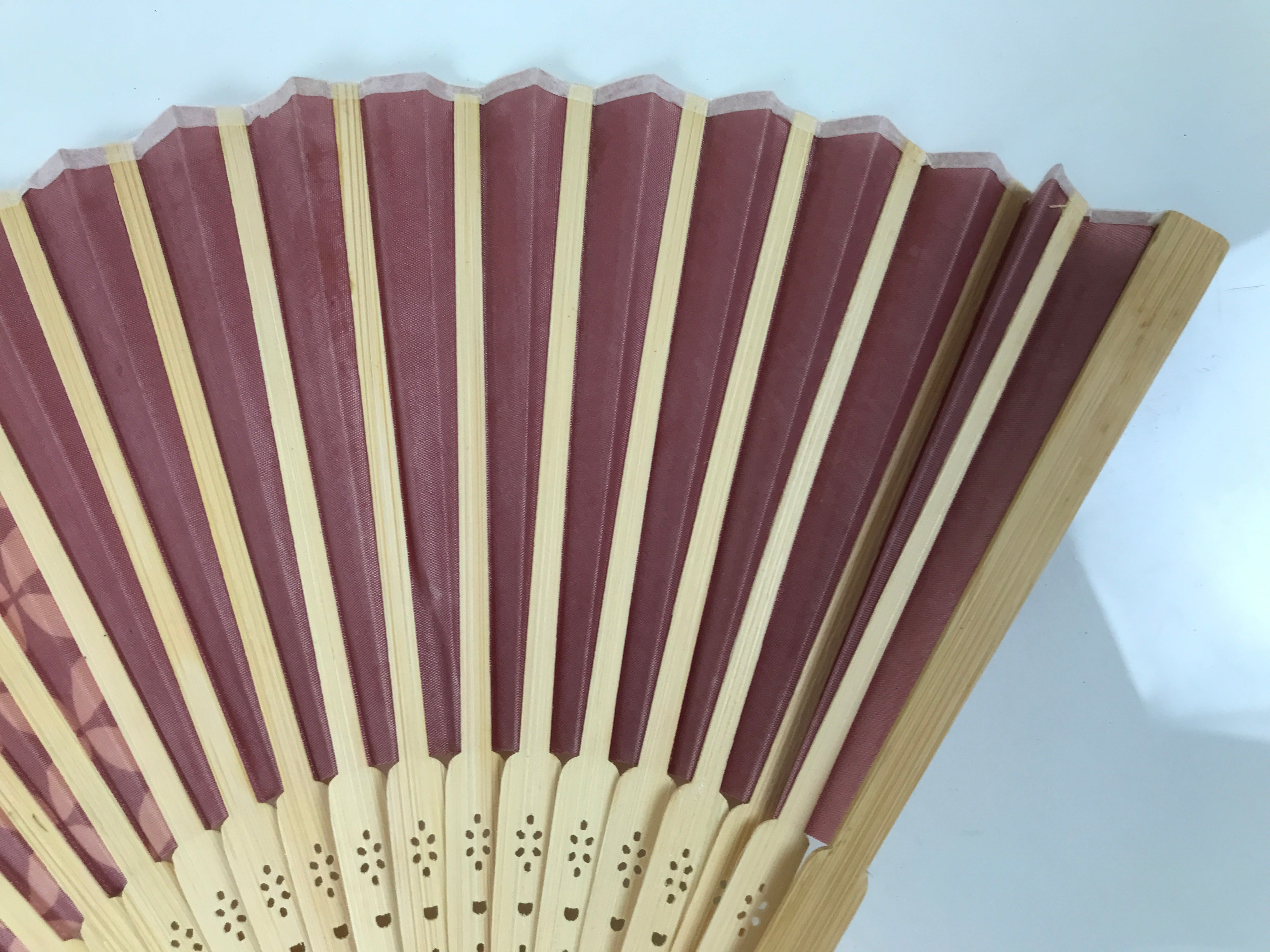 Japanese Fabric Folding Fan Sensu Vtg Bamboo Frame Red Traditional Shippo 4D916