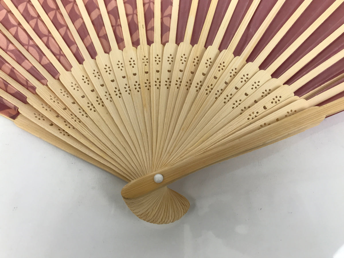 Japanese Fabric Folding Fan Sensu Vtg Bamboo Frame Red Traditional Shippo 4D916