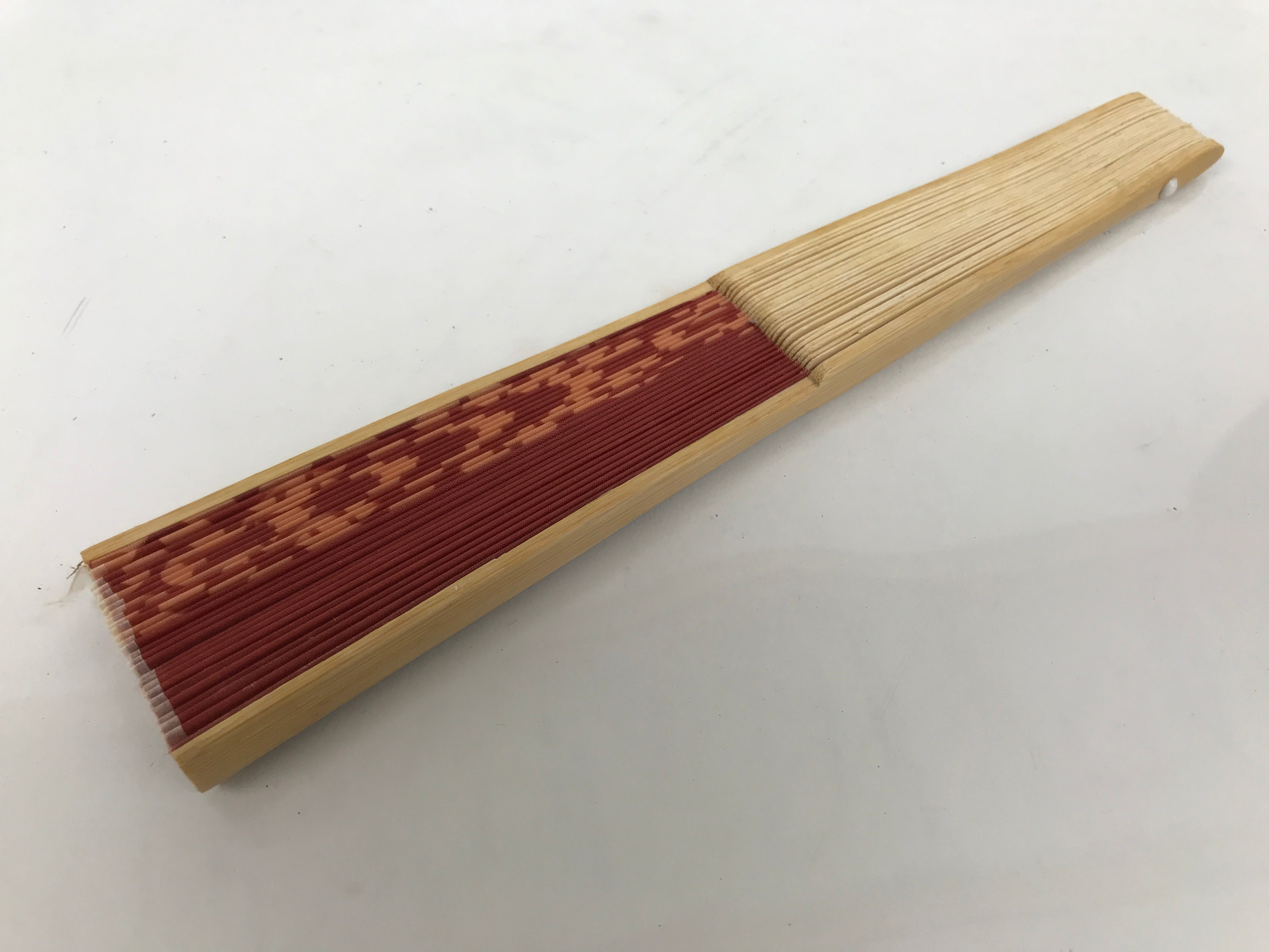 Japanese Fabric Folding Fan Sensu Vtg Bamboo Frame Red Traditional Shippo 4D916