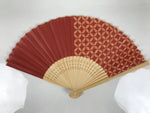 Japanese Fabric Folding Fan Sensu Vtg Bamboo Frame Red Traditional Shippo 4D916