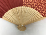 Japanese Fabric Folding Fan Sensu Vtg Bamboo Frame Red Traditional Shippo 4D916