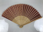 Japanese Fabric Folding Fan Sensu Vtg Bamboo Frame Red Traditional Shippo 4D916