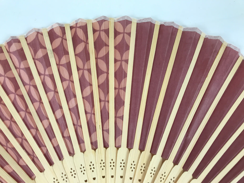 Japanese Fabric Folding Fan Sensu Vtg Bamboo Frame Red Traditional Shippo 4D916