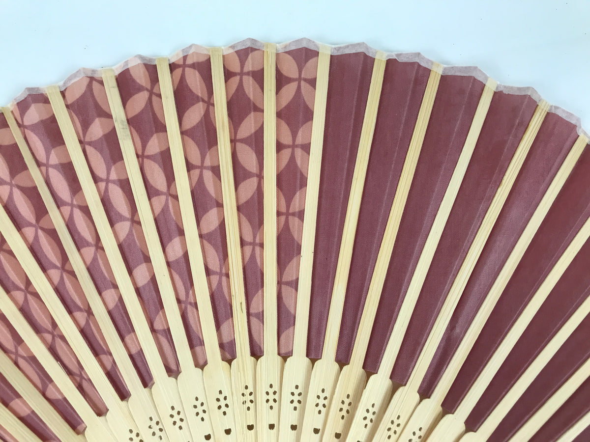 Japanese Fabric Folding Fan Sensu Vtg Bamboo Frame Red Traditional Shippo 4D916