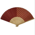 Japanese Fabric Folding Fan Sensu Vtg Bamboo Frame Red Traditional Shippo 4D916