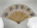 Japanese Fabric Folding Fan Sensu Vtg Bamboo Frame Roses Pastel Pink Bara 5D20