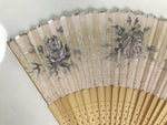 Japanese Fabric Folding Fan Sensu Vtg Bamboo Frame Roses Pastel Pink Bara 5D20