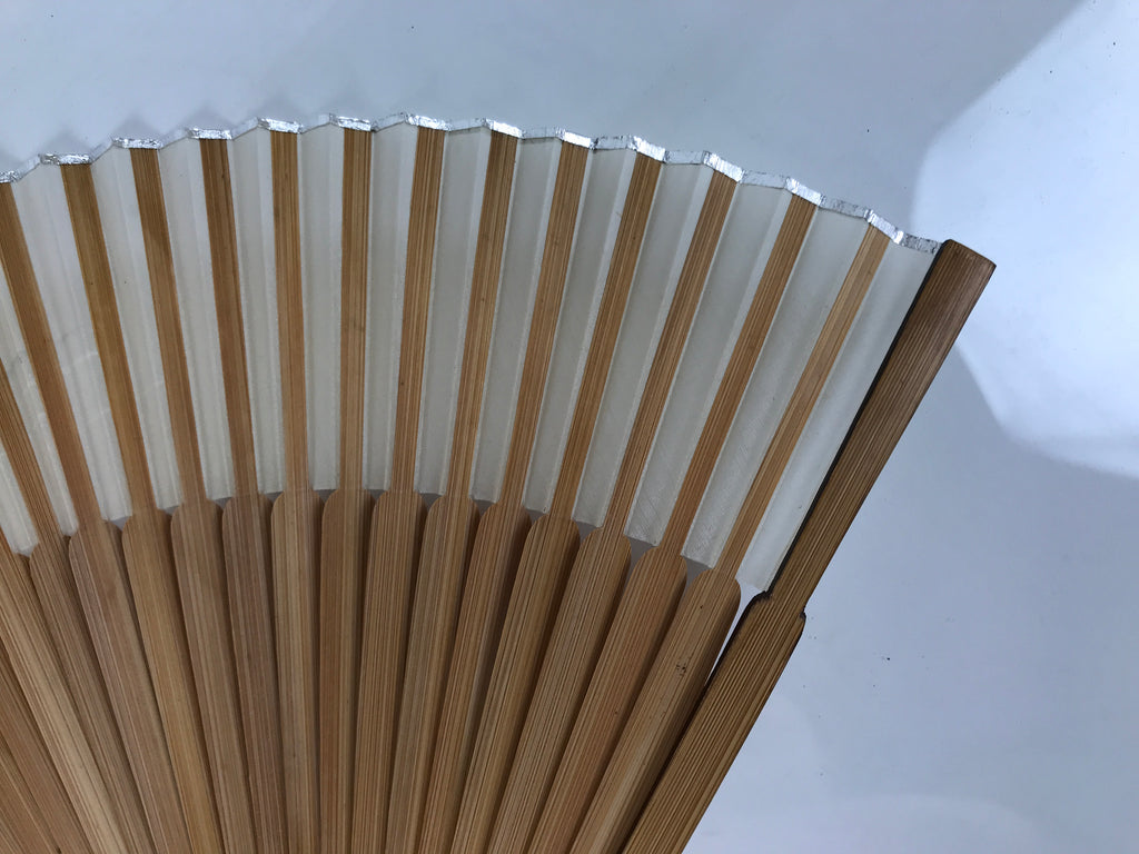 Japanese Fabric Folding Fan Sensu Vtg Bamboo Frame Small Fish Maple Leaf 4D917
