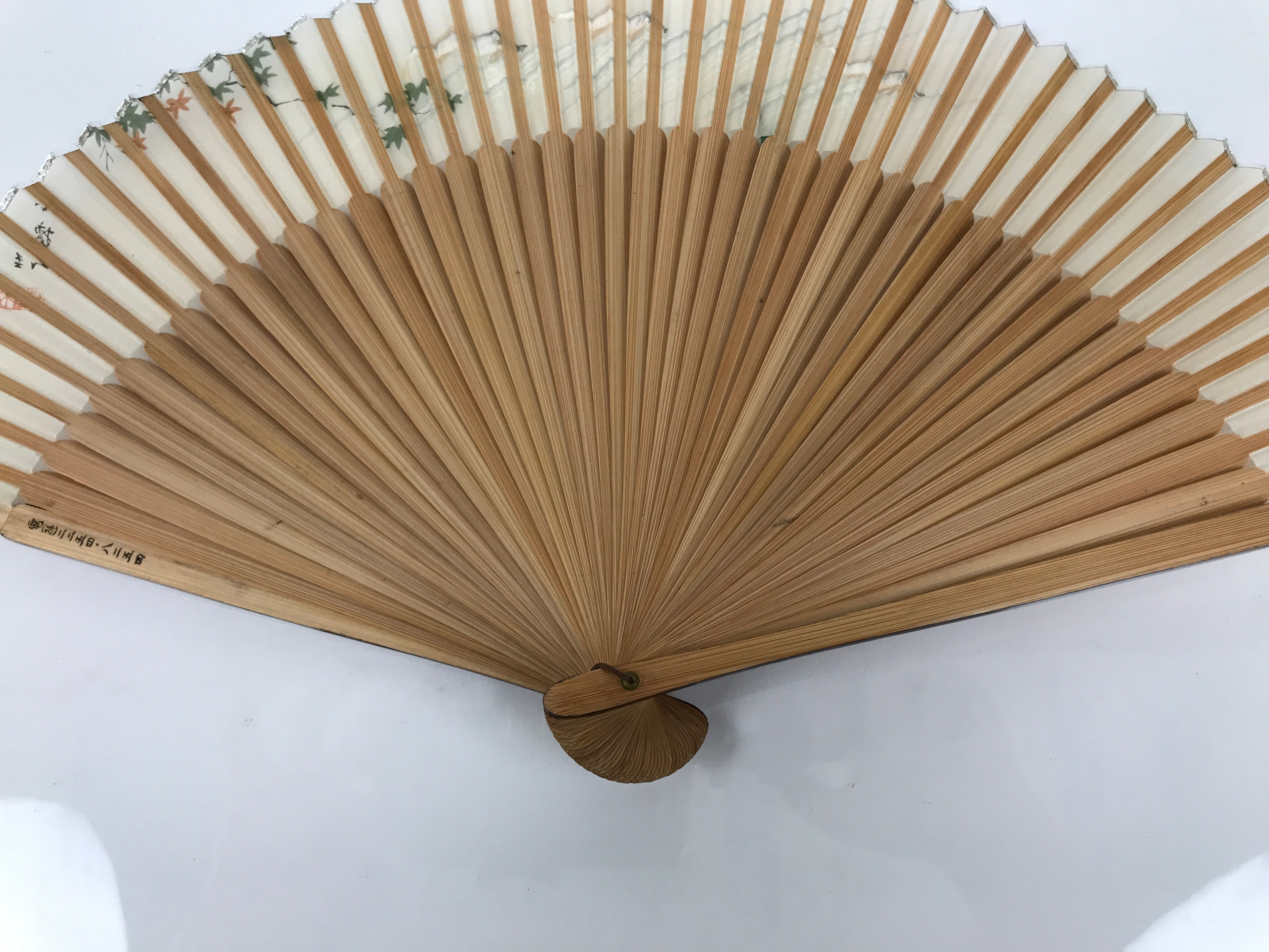 Japanese Fabric Folding Fan Sensu Vtg Bamboo Frame Small Fish Maple Leaf 4D917