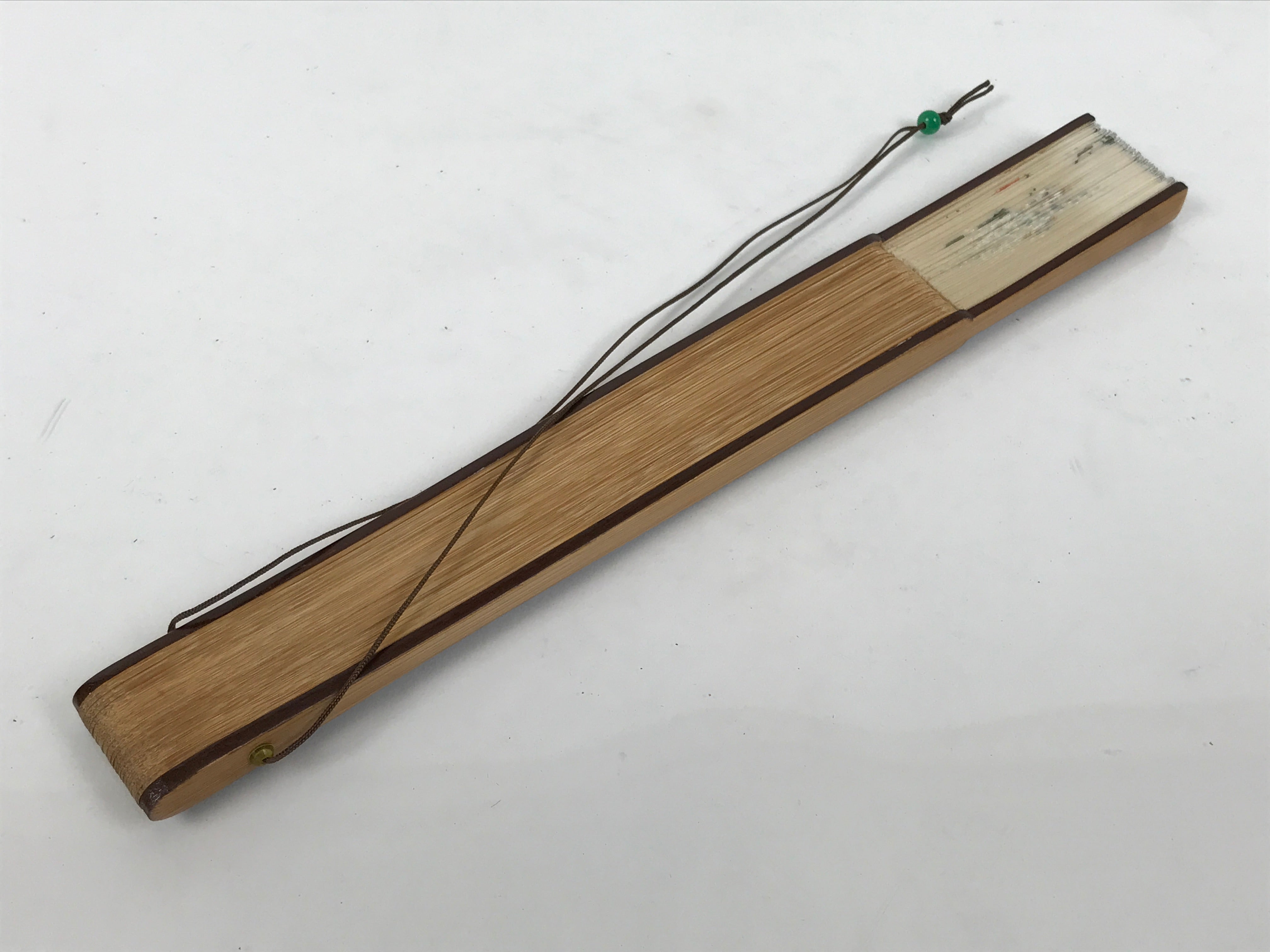 Japanese Fabric Folding Fan Sensu Vtg Bamboo Frame Small Fish Maple Leaf 4D917