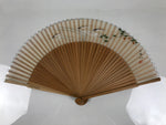 Japanese Fabric Folding Fan Sensu Vtg Bamboo Frame Small Fish Maple Leaf 4D917