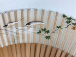 Japanese Fabric Folding Fan Sensu Vtg Bamboo Frame Small Fish Maple Leaf 4D917