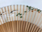 Japanese Fabric Folding Fan Sensu Vtg Bamboo Frame Small Fish Maple Leaf 4D917