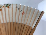Japanese Fabric Folding Fan Sensu Vtg Bamboo Frame Small Fish Maple Leaf 4D917