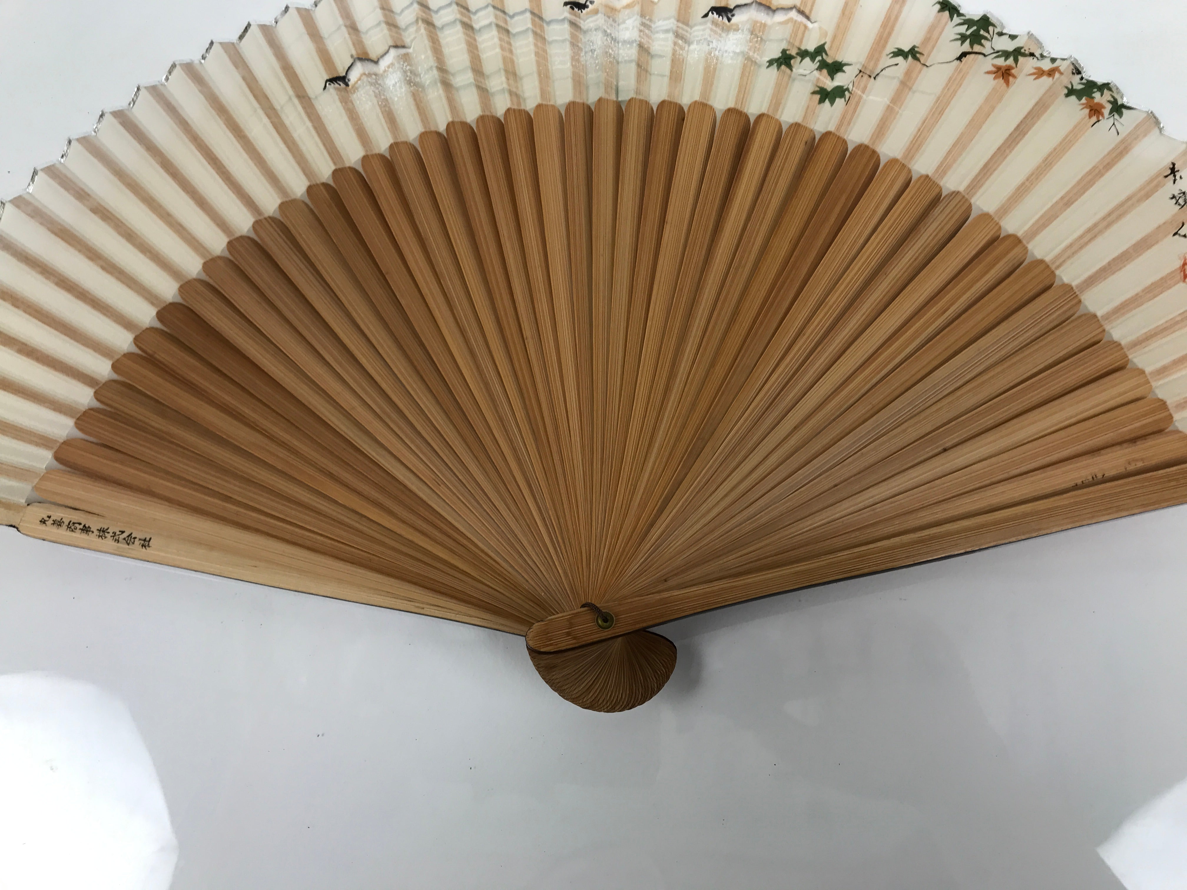 Japanese Fabric Folding Fan Sensu Vtg Bamboo Frame Small Fish Maple Leaf 4D917