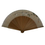 Japanese Fabric Folding Fan Sensu Vtg Bamboo Frame Small Fish Maple Leaf 4D917