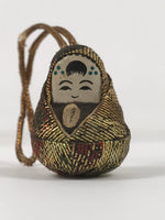 Japanese Fabric Hime Daruma Doll Keychain Phone Strap Amulet Gold Black JK879