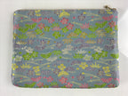 Japanese Fabric Pouch Vtg Light Blue Small Flowers Zipper Kimono Fukuro KB58