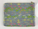 Japanese Fabric Pouch Vtg Light Blue Small Flowers Zipper Kimono Fukuro KB58