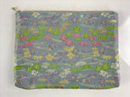 Japanese Fabric Pouch Vtg Light Blue Small Flowers Zipper Kimono Fukuro KB58