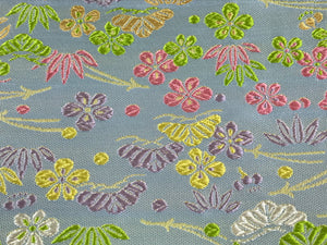 Japanese Fabric Pouch Vtg Light Blue Small Flowers Zipper Kimono Fukuro KB58