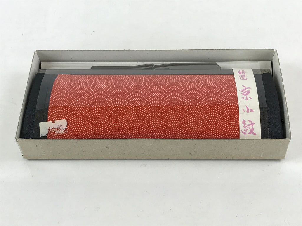 Japanese Fabric Purse Pencil Case Clasp Vtg Red Kyokomon Two Sections KB60