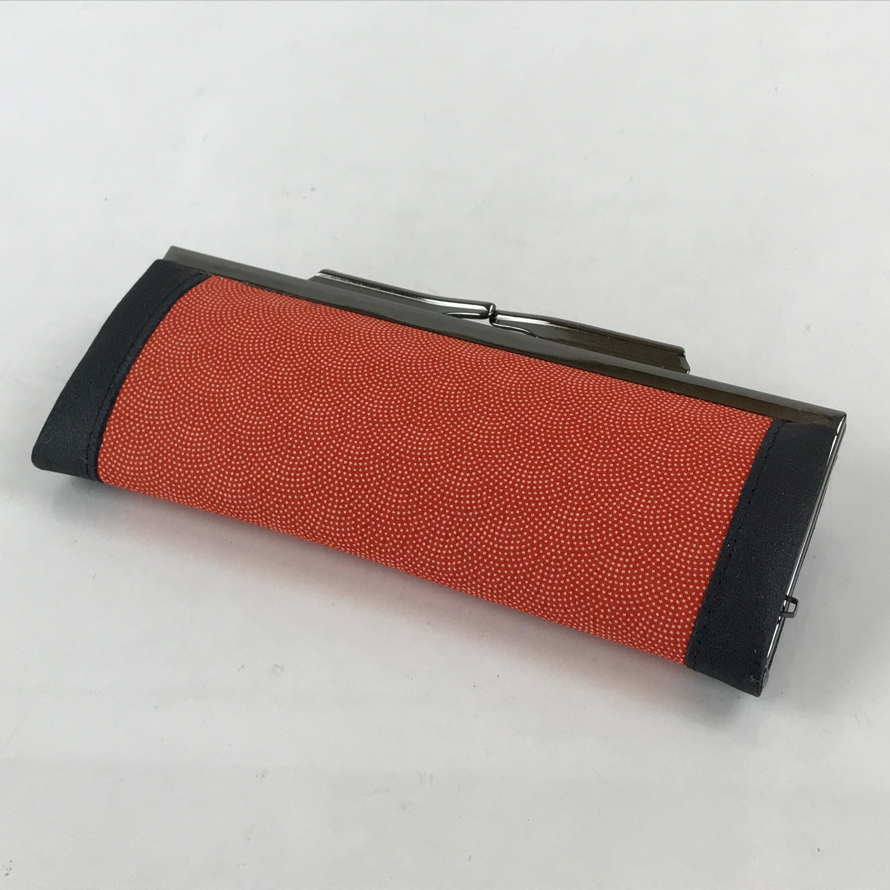 Japanese Fabric Purse Pencil Case Clasp Vtg Red Kyokomon Two Sections KB60