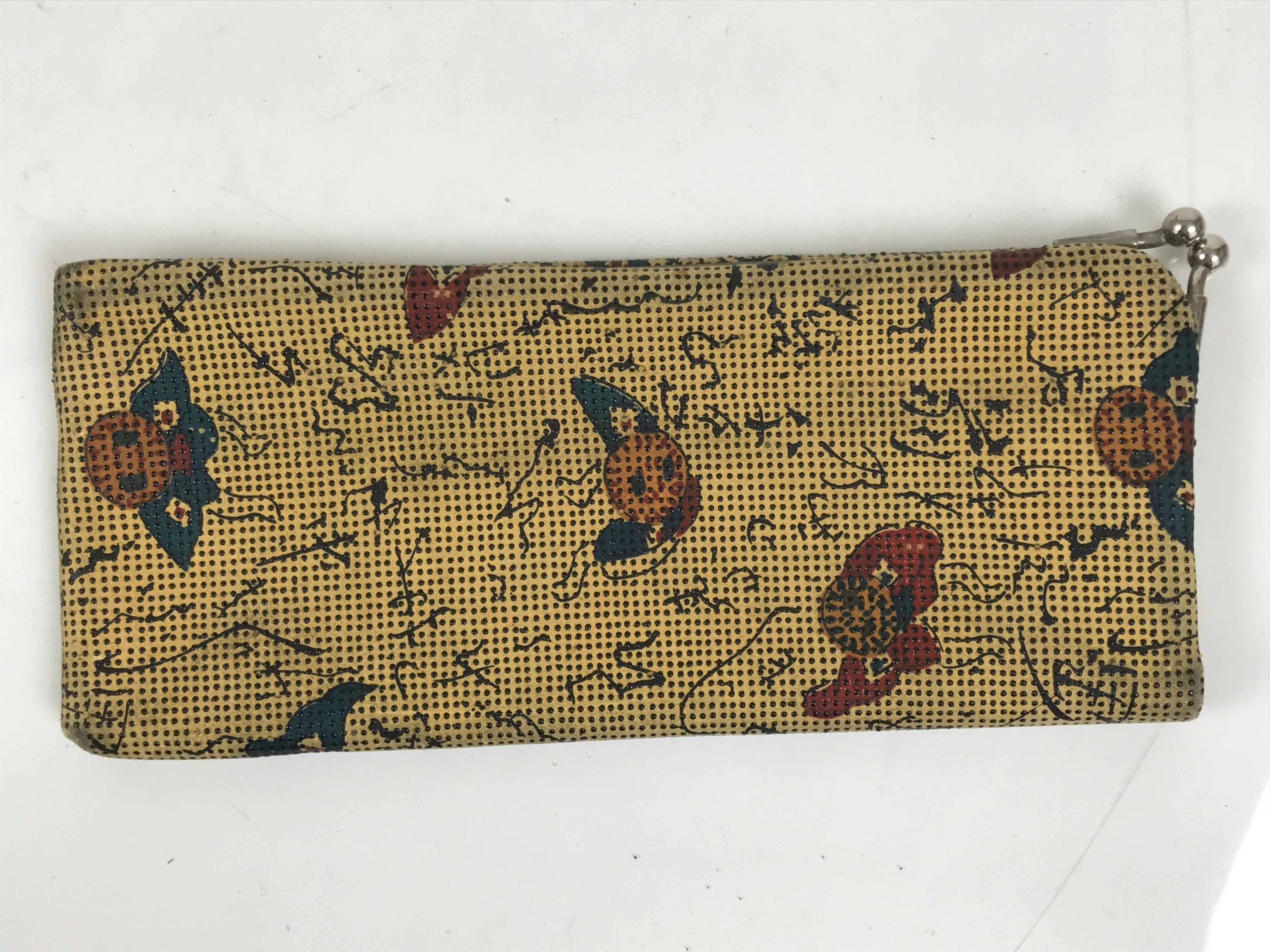 Japanese Fabric Wallet Pouch Vtg Coin Purse Gamaguchi Clasp Resting People KB96