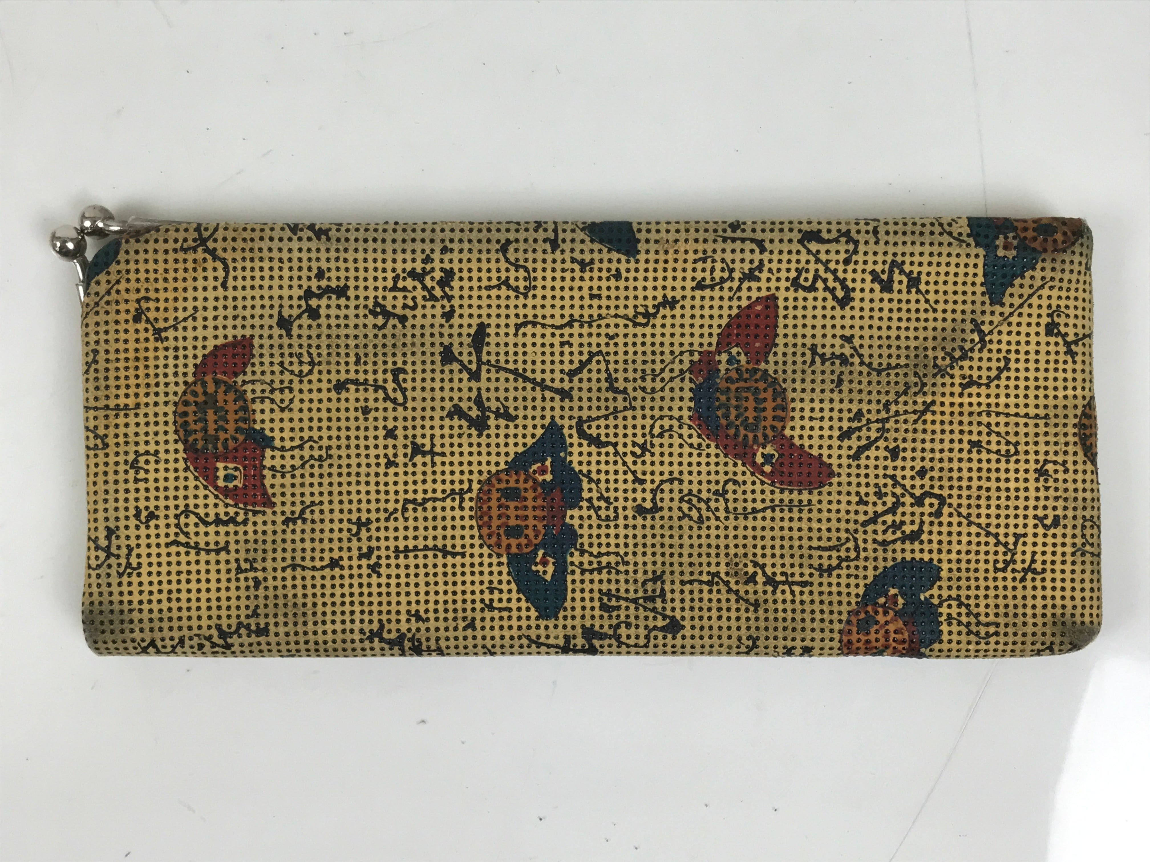 Japanese Fabric Wallet Pouch Vtg Coin Purse Gamaguchi Clasp Resting People KB96