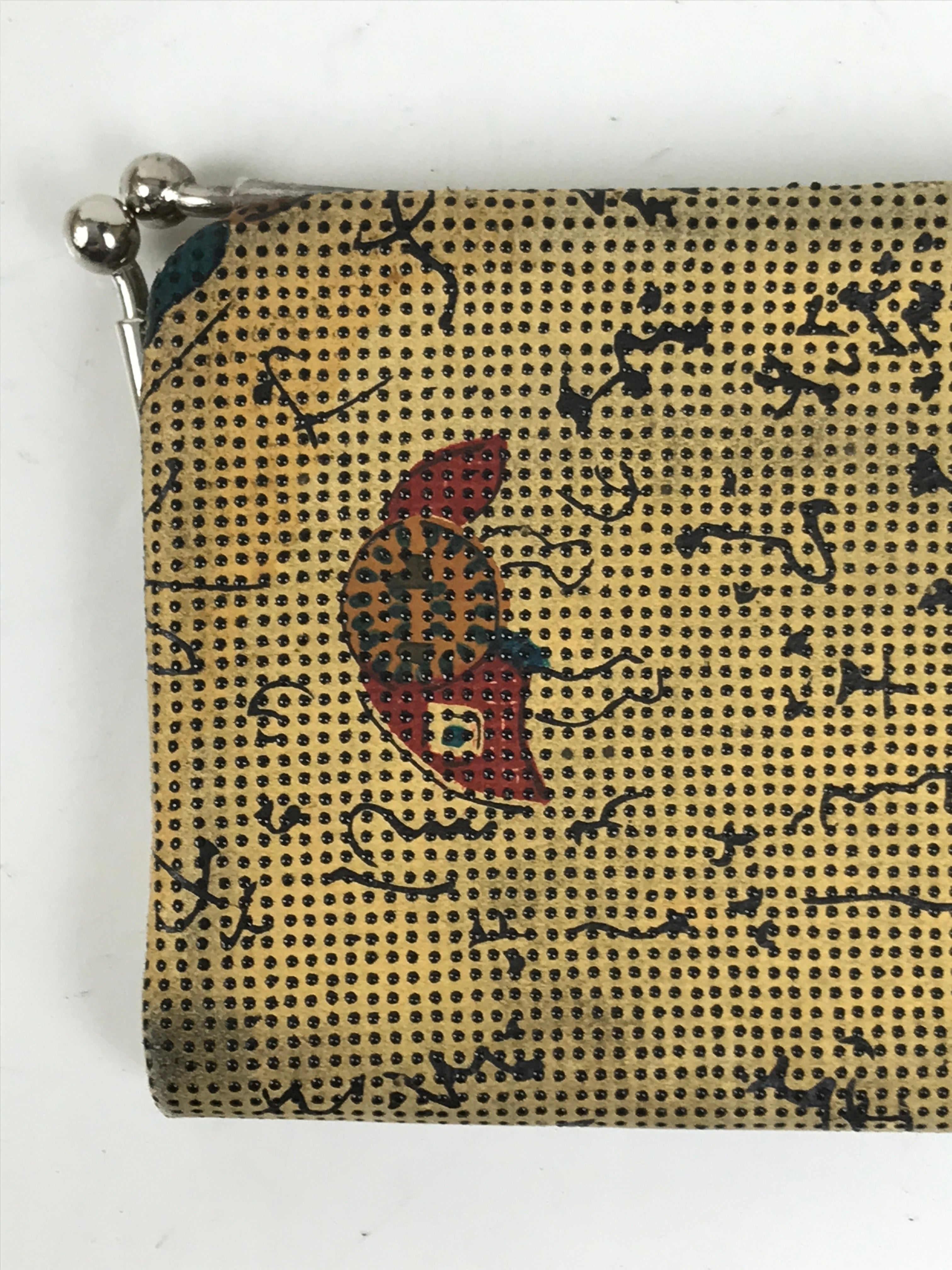 Japanese Fabric Wallet Pouch Vtg Coin Purse Gamaguchi Clasp Resting People KB96