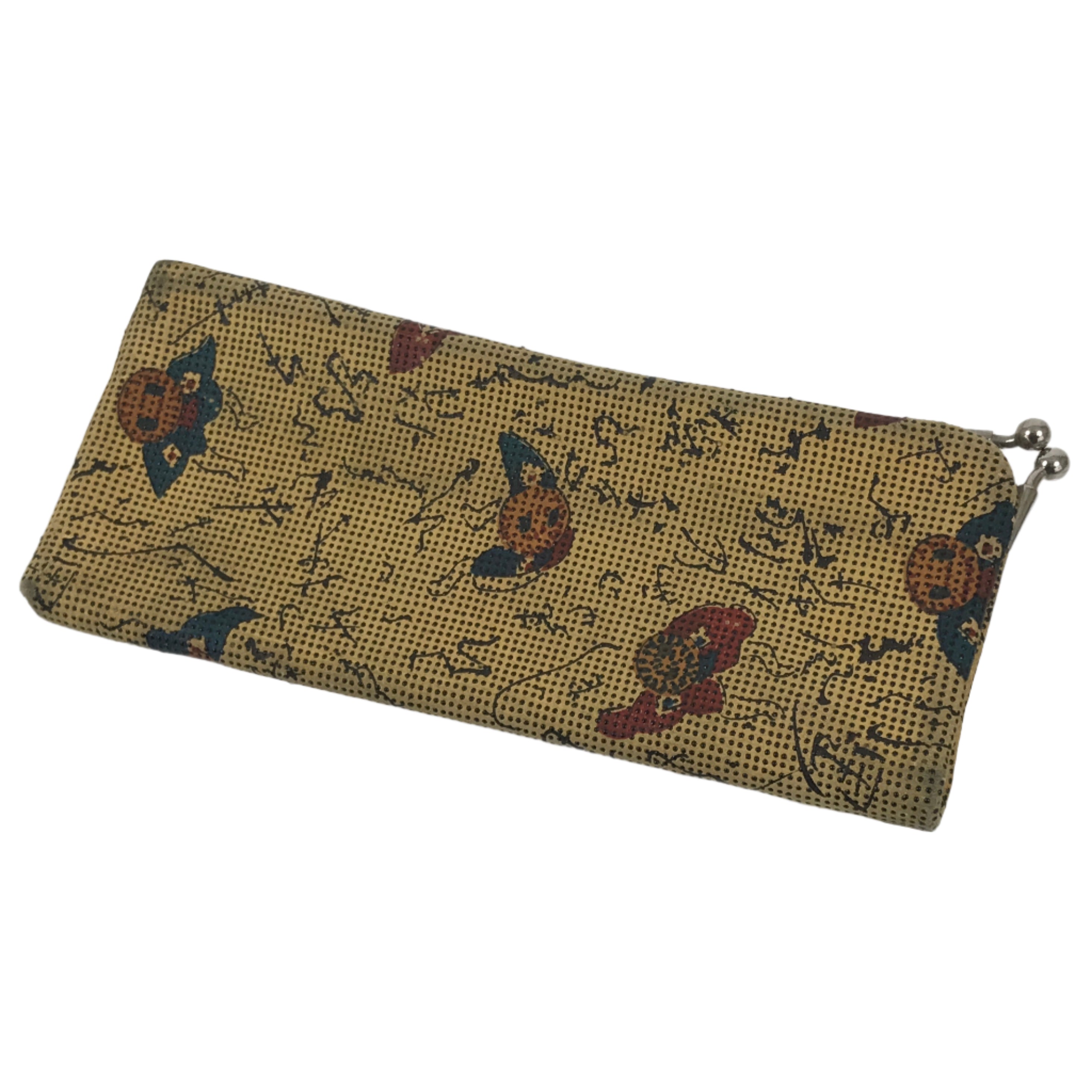 Japanese Fabric Wallet Pouch Vtg Coin Purse Gamaguchi Clasp Resting People KB96