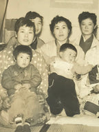 Japanese Family Photograph Vtg Children Kimono New Years Day Black White PH180