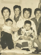 Japanese Family Photograph Vtg Children Kimono New Years Day Black White PH180