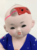 Japanese Festival Child Clay Statue Doll Vtg Hakata Ningyo Happi Kimono PX790