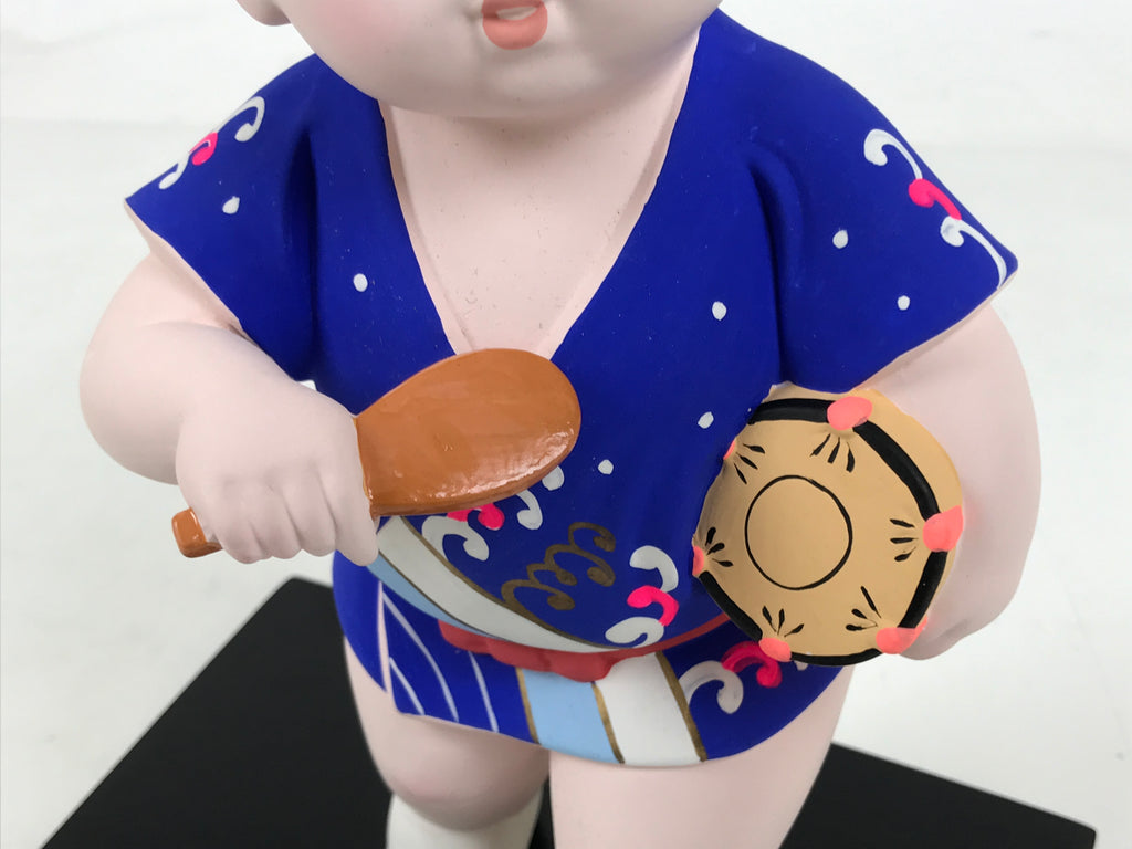Japanese Festival Child Clay Statue Doll Vtg Hakata Ningyo Happi Kimono PX790