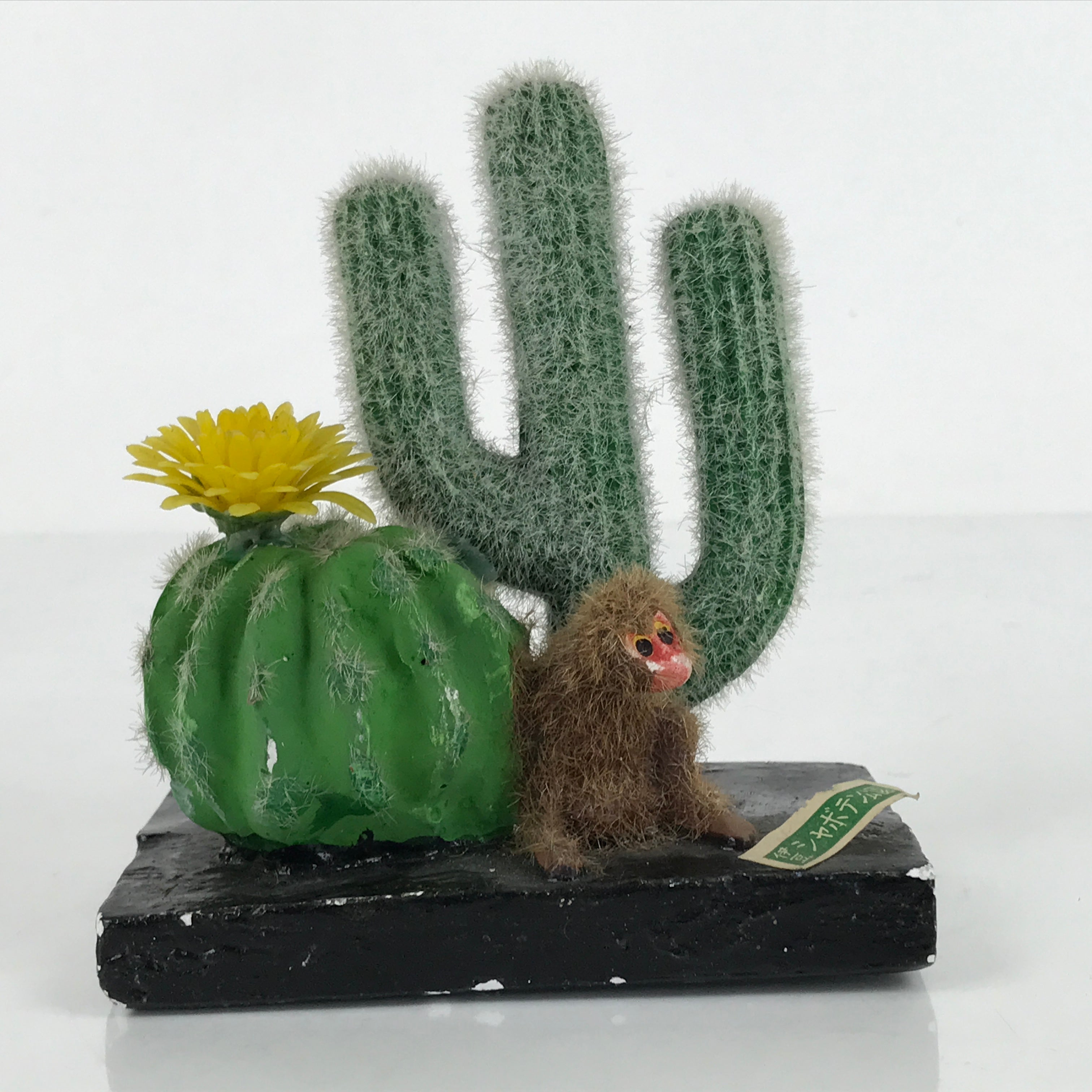 Japanese Figurine Izu Shaboten Park Souvenir Vtg Cactus Flower Monkey KF696