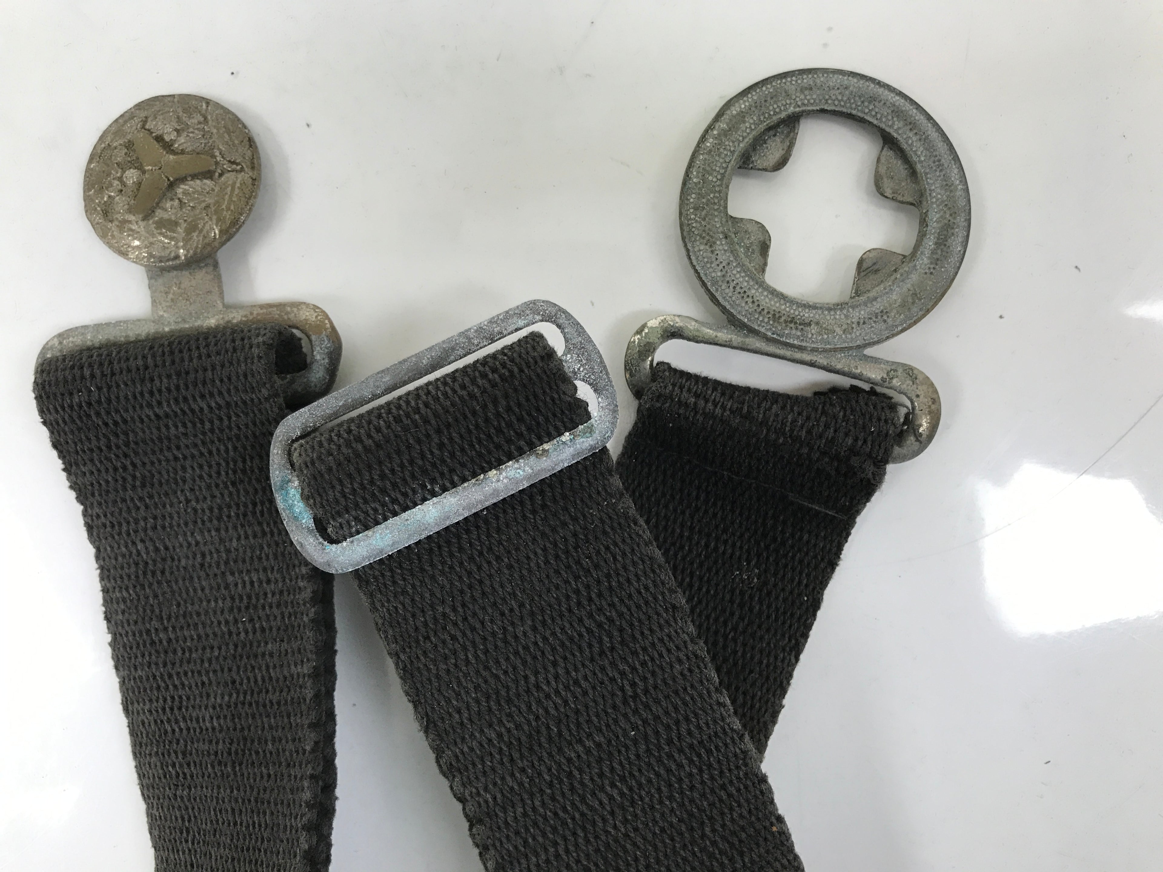 Japanese Firefighter Casual Uniform Belt Vtg Fire Brigade Metal Crest Black MK25