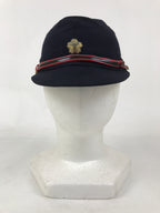 Japanese Firefighter Uniform Hat Vtg Fire Brigade Cap Blue Metal Sakura Pin MK10